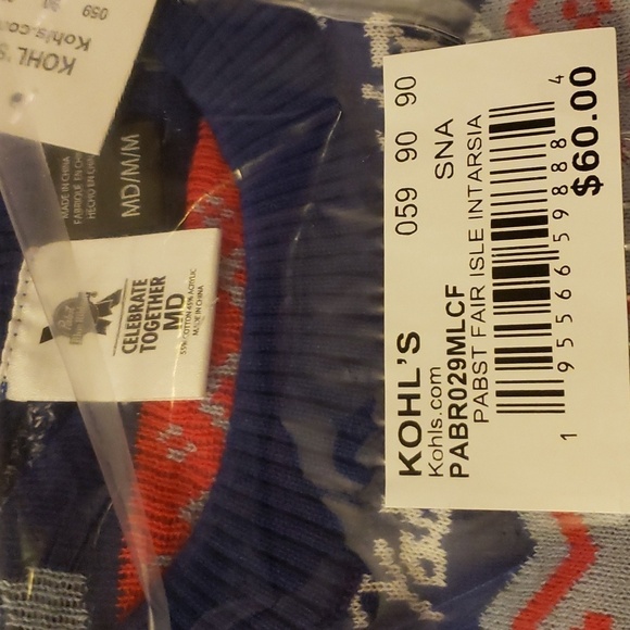 Pabst Blue Ribbon "PBR" Fair Isle Ugly Christmas Sweater Size Medium - Picture 8 of 8